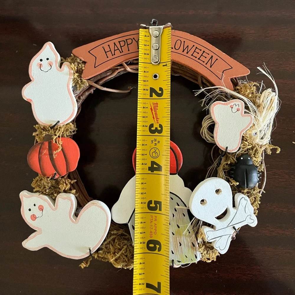 Happy Halloween Grapevine Wreath Holiday Home Decor Ghost Pumpkin